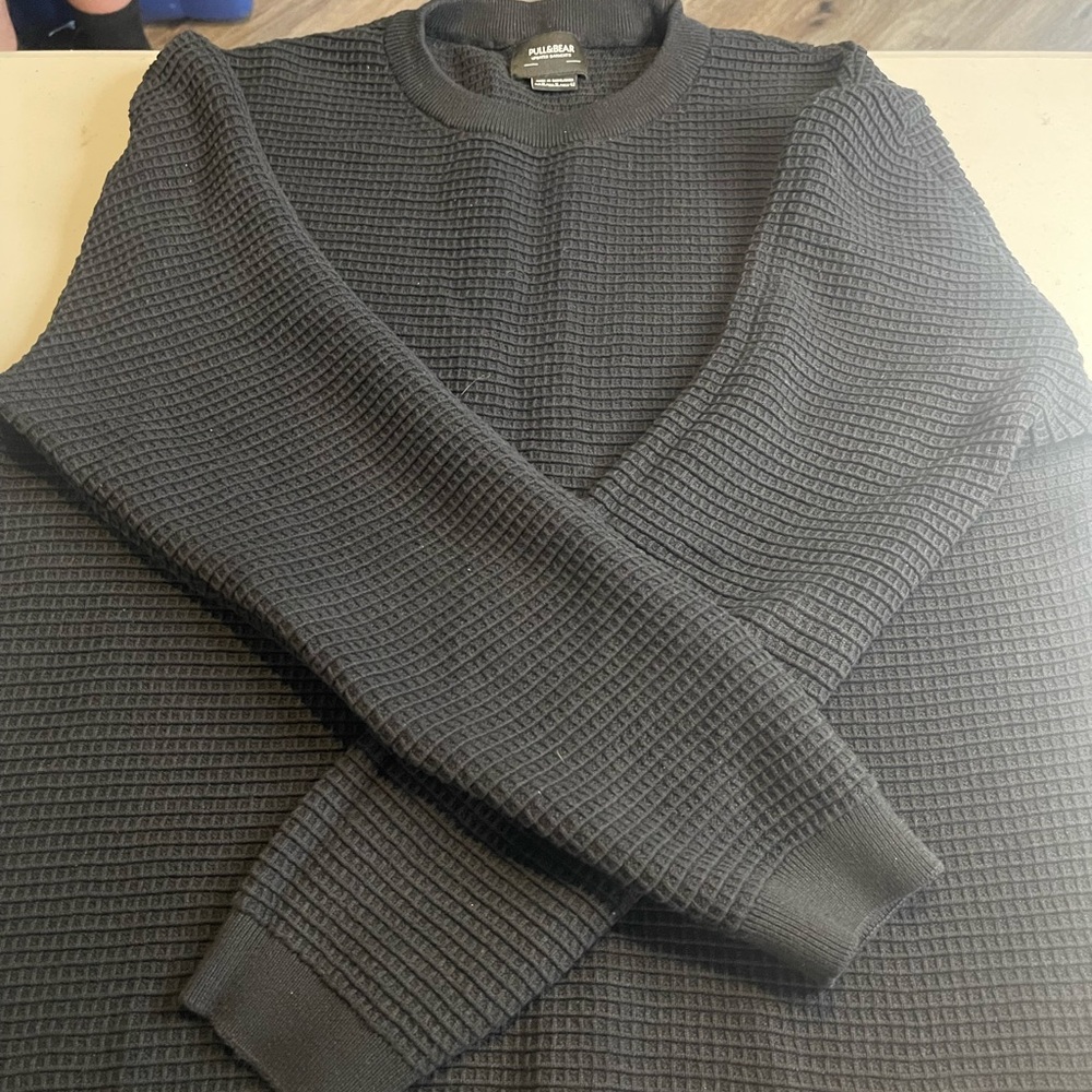 Pull&Bear Black Crewneck Sweater Chunky Knit